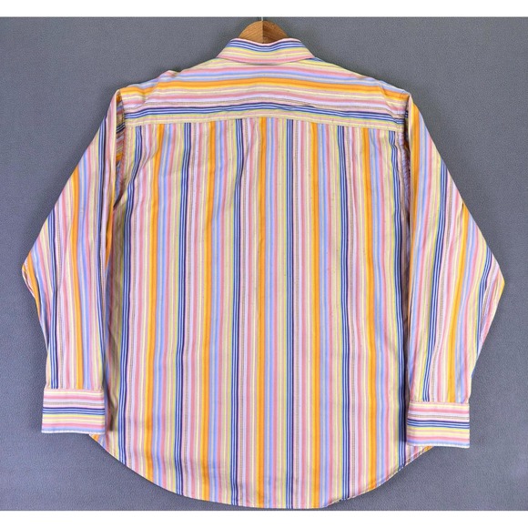 Robert Graham Shirt 2XL Pink Orange Blue Stripe Cars Colorful Flip Cuff STAIN - Picture 3 of 13